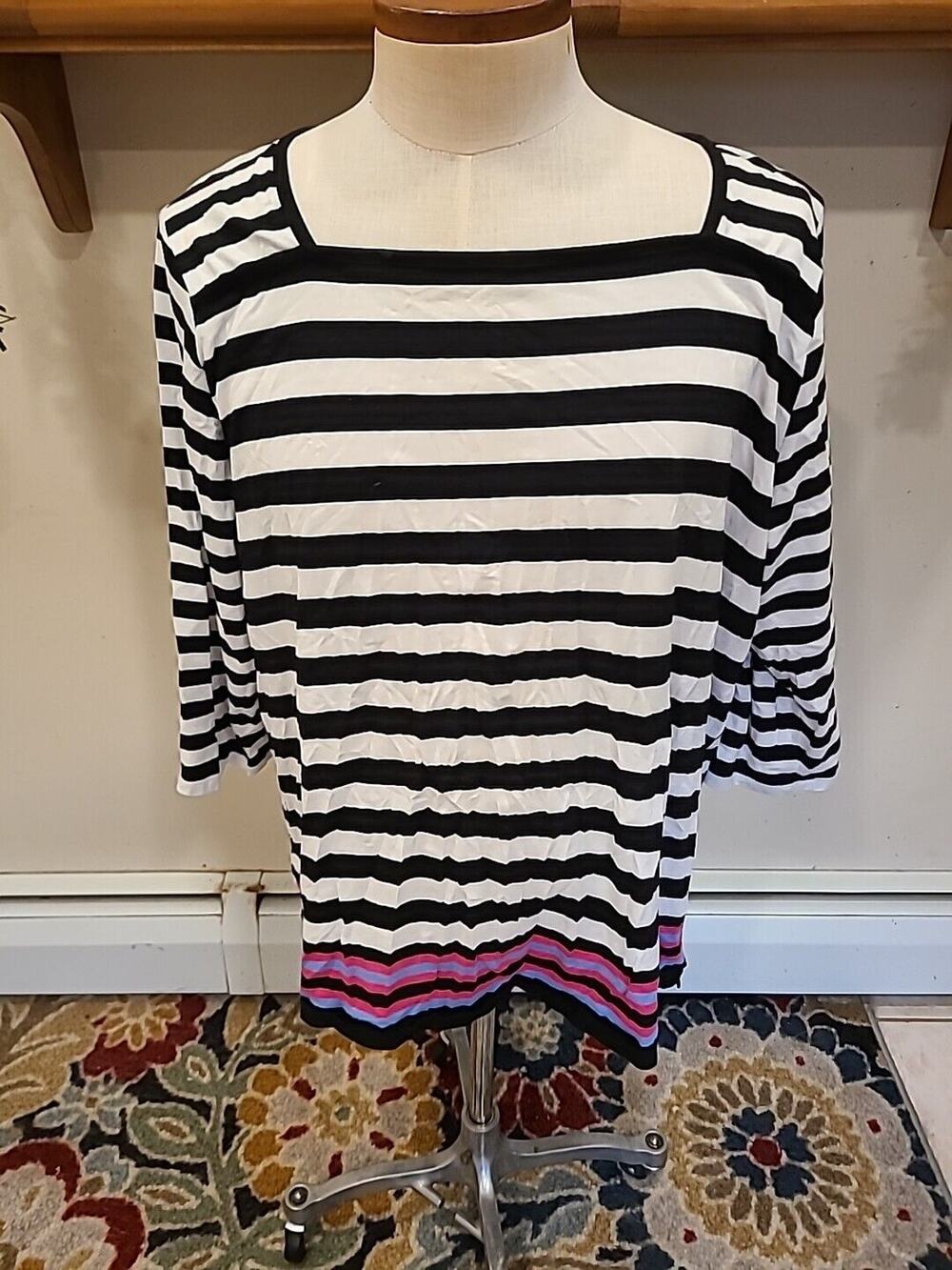 Jones New York Collection Womens Black & White Striped Top Sz 3x